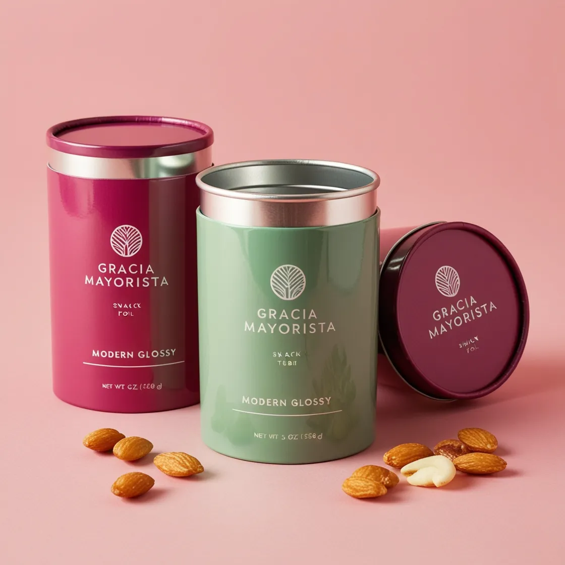 Graciamayorista Stylish Customizable Glossy Foil Lined Coated Snack Tube with Easy Tear Lid