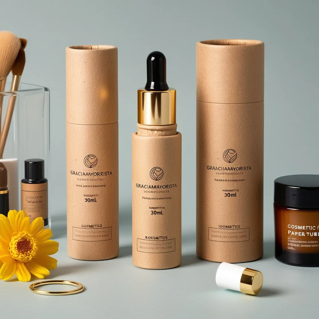 Graciamayorista Customizable luxury kraft paper cosmetic packaging tube biodegradable eco-friendly round box for 30ml dropper bottle-3