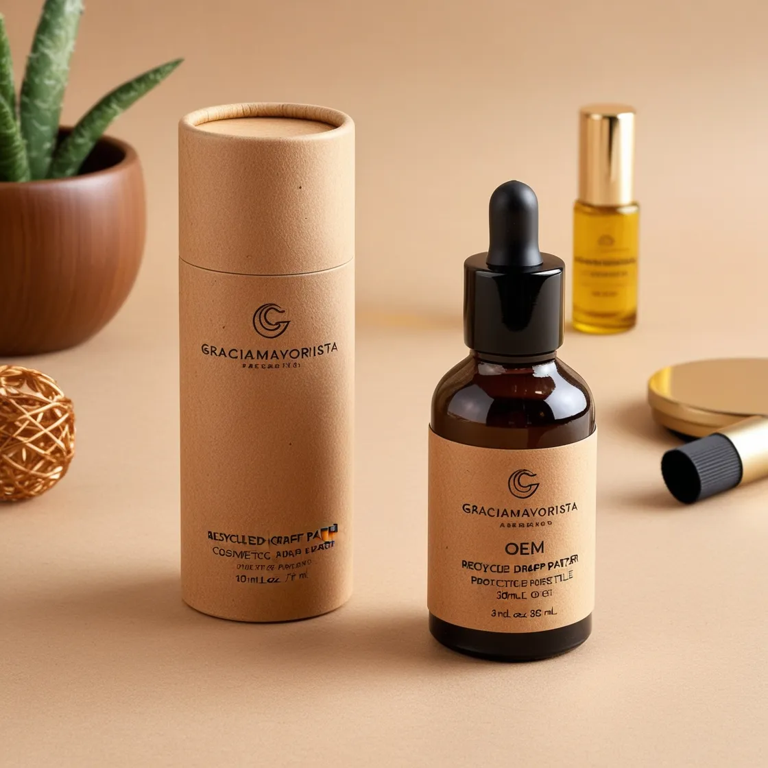 Graciamayorista Customizable luxury kraft paper cosmetic packaging tube biodegradable eco-friendly round box for 30ml dropper bottle-2