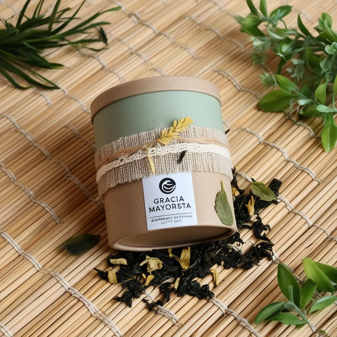 Sustainable Cardboard Paper Tube Gift Box with Bamboo and Tea Leaves