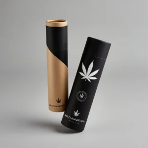 2024071707232264 Modern black paper tube packaging for Graciamorista cannabis, with a minimalist design and secure closure