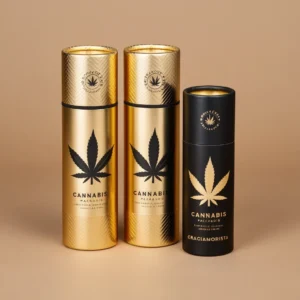 High-End Black and Gold Graciamorista Cannabis Packaging: Elegant black and gold paper tube packaging for Graciamorista cannabis, showcasing high-end luxury and portability High-End Black and Gold Graciamorista Cannabis Packaging: Elegant black and gold paper tube packaging for Graciamorista cannabis, showcasing high-end luxury and portability