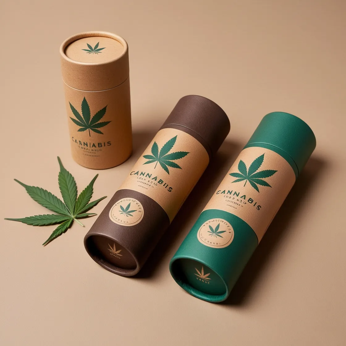 Eco-friendly green and brown paper tube packaging for Graciamorista cannabis, highlighting recyclable materials and a natural look