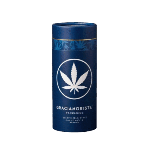 Classic Navy Blue Cannabis Packaging by Graciamorista: Premium paper tube packaging in rich navy blue with an elegant cannabis leaf icon Classic Navy Blue Cannabis Packaging by Graciamorista: Premium paper tube packaging in rich navy blue with an elegant cannabis leaf icon