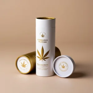 Matte Finish Paper Tube Packaging: Recyclable materials with classic cannabis leaf icon. Matte Finish Paper Tube Packaging: Recyclable materials with classic cannabis leaf icon.