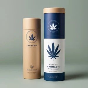 Close-up of minimalist cannabis leaf illustration on recyclable paper packaging Close-up of minimalist cannabis leaf illustration on recyclable paper packaging